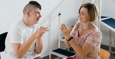 special person playing with woman